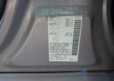 2013 Nissan Altima 2.5 Sl z USA, uszkodzony, nr VIN 1N4AL3AP3DN460180